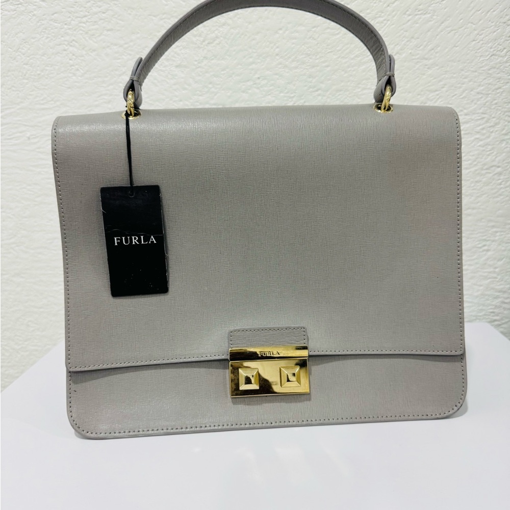 Furla Gray Satchel with Gold Hardware